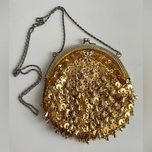 Vintage Gold Sequin Evening Crossbody Bag